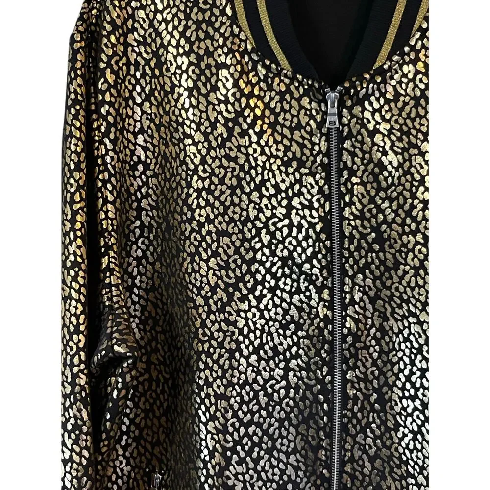 INC Black Gold Leopard Print Bomber Jacket XXL Mens Oversized Streetwear EUC